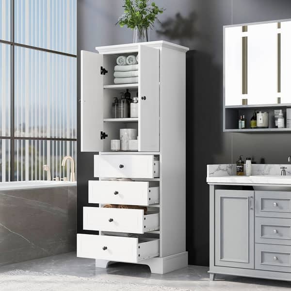 American style 68"H Wood Bathroom Storage Cabinet w/2 Doors& 4 Drawers ...